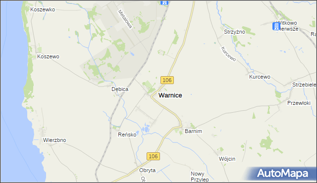 mapa Warnice powiat pyrzycki, Warnice powiat pyrzycki na mapie Targeo