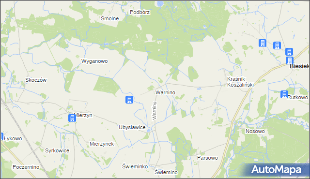 mapa Warnino gmina Biesiekierz, Warnino gmina Biesiekierz na mapie Targeo