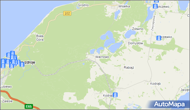 mapa Warnowo gmina Wolin, Warnowo gmina Wolin na mapie Targeo