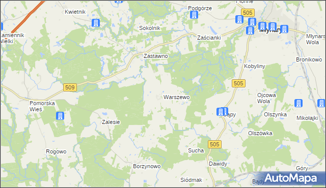 mapa Warszewo gmina Młynary, Warszewo gmina Młynary na mapie Targeo