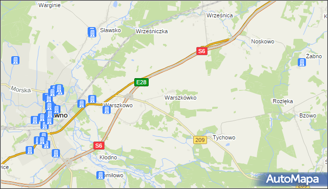 mapa Warszkówko, Warszkówko na mapie Targeo