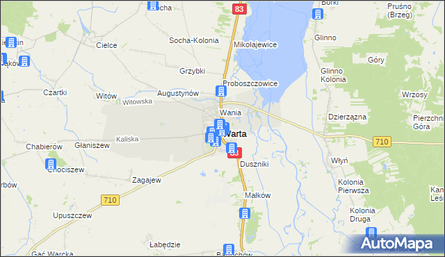 mapa Warta powiat sieradzki, Warta powiat sieradzki na mapie Targeo