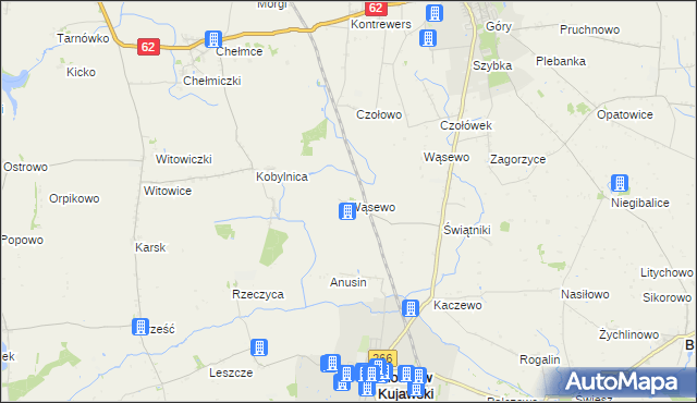 mapa Wąsewo gmina Piotrków Kujawski, Wąsewo gmina Piotrków Kujawski na mapie Targeo