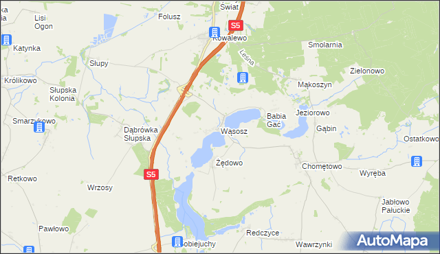 mapa Wąsosz gmina Szubin, Wąsosz gmina Szubin na mapie Targeo
