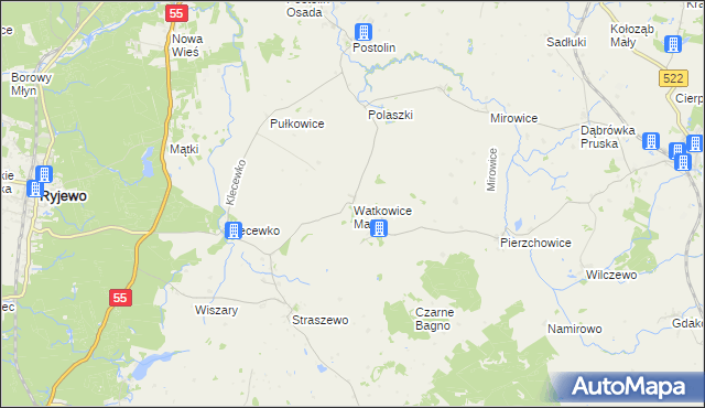 mapa Watkowice Małe, Watkowice Małe na mapie Targeo