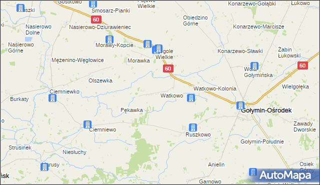 mapa Watkowo, Watkowo na mapie Targeo