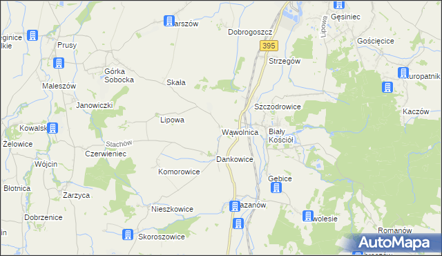 mapa Wąwolnica gmina Strzelin, Wąwolnica gmina Strzelin na mapie Targeo