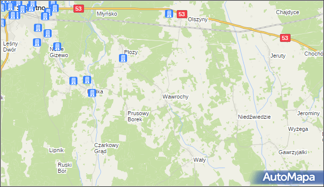 mapa Wawrochy, Wawrochy na mapie Targeo