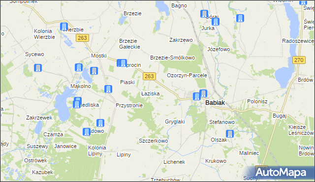 mapa Wawrzyny gmina Babiak, Wawrzyny gmina Babiak na mapie Targeo