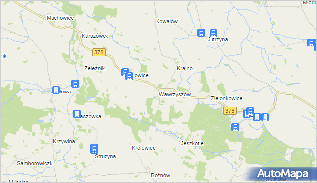 mapa Wawrzyszów gmina Wiązów, Wawrzyszów gmina Wiązów na mapie Targeo