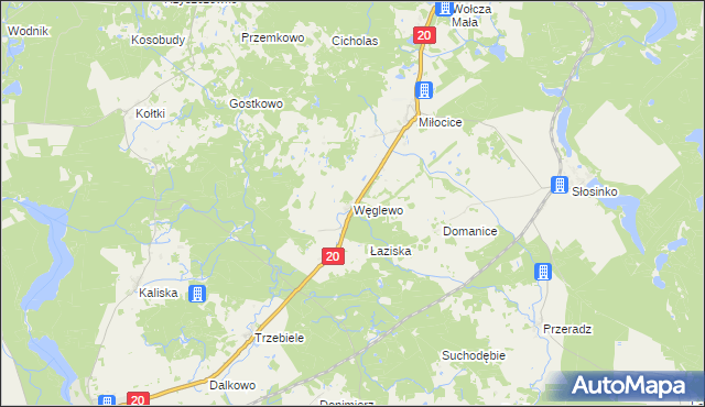 mapa Węglewo gmina Miastko, Węglewo gmina Miastko na mapie Targeo