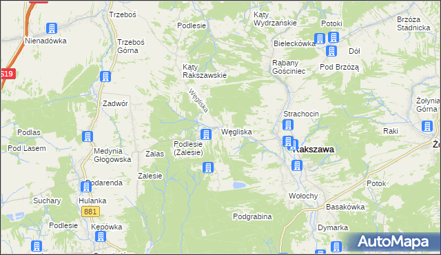 mapa Węgliska gmina Rakszawa, Węgliska gmina Rakszawa na mapie Targeo