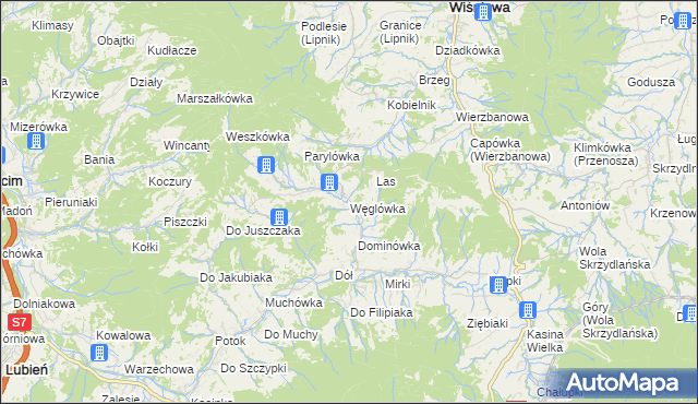 mapa Węglówka gmina Wiśniowa, Węglówka gmina Wiśniowa na mapie Targeo