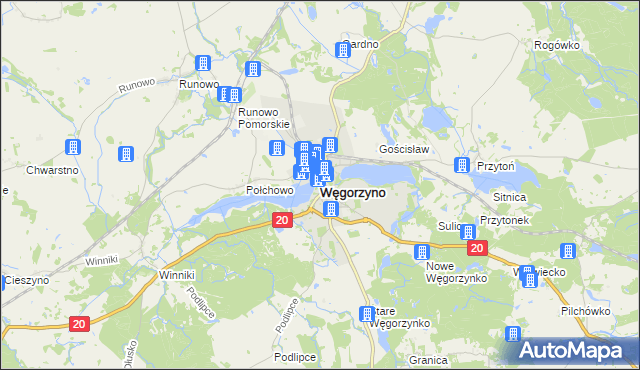 mapa Węgorzyno, Węgorzyno na mapie Targeo