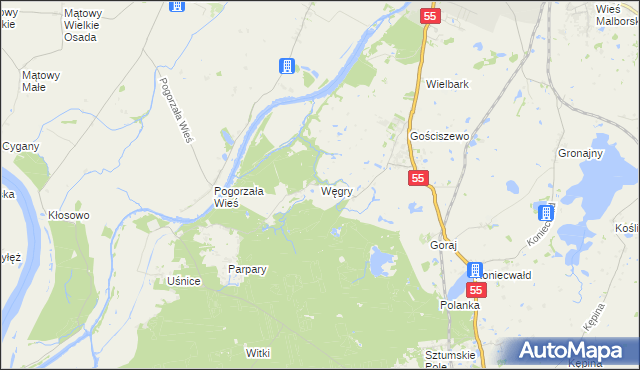 mapa Węgry gmina Sztum, Węgry gmina Sztum na mapie Targeo