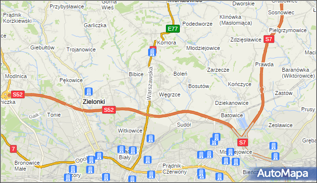 mapa Węgrzce gmina Zielonki, Węgrzce gmina Zielonki na mapie Targeo