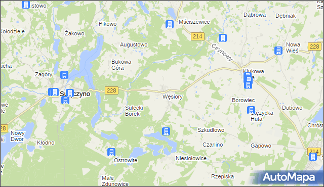 mapa Węsiory, Węsiory na mapie Targeo