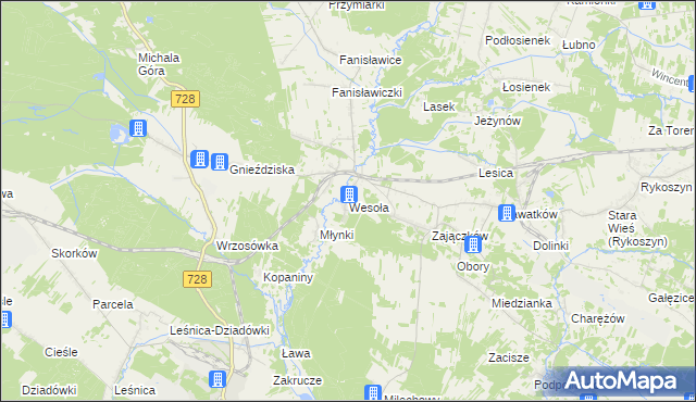 mapa Wesoła gmina Piekoszów, Wesoła gmina Piekoszów na mapie Targeo