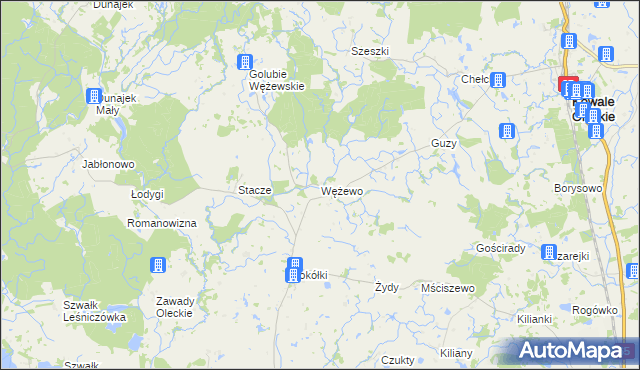 mapa Wężewo gmina Kowale Oleckie, Wężewo gmina Kowale Oleckie na mapie Targeo