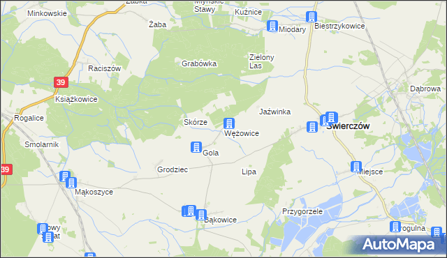 mapa Wężowice gmina Świerczów, Wężowice gmina Świerczów na mapie Targeo