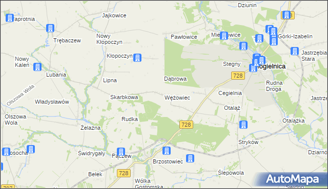 mapa Wężowiec gmina Mogielnica, Wężowiec gmina Mogielnica na mapie Targeo