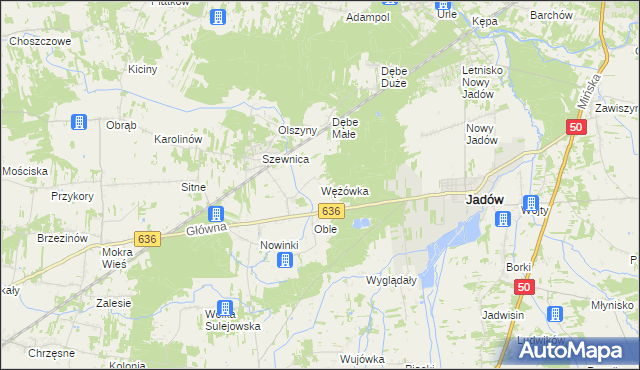 mapa Wężówka gmina Jadów, Wężówka gmina Jadów na mapie Targeo