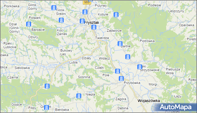 mapa Widacz gmina Frysztak, Widacz gmina Frysztak na mapie Targeo