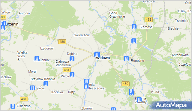 mapa Widawa powiat łaski, Widawa powiat łaski na mapie Targeo