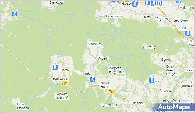 mapa Widełki gmina Daleszyce, Widełki gmina Daleszyce na mapie Targeo