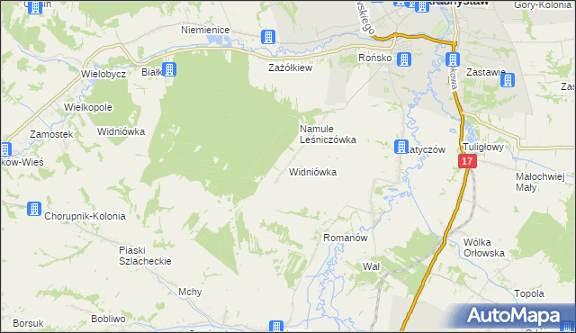 mapa Widniówka gmina Krasnystaw, Widniówka gmina Krasnystaw na mapie Targeo