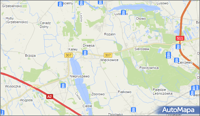 mapa Więckowice gmina Dopiewo, Więckowice gmina Dopiewo na mapie Targeo