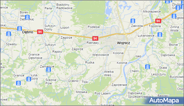 mapa Więckowice gmina Wojnicz, Więckowice gmina Wojnicz na mapie Targeo