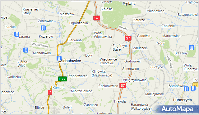 mapa Więcławice Dworskie, Więcławice Dworskie na mapie Targeo