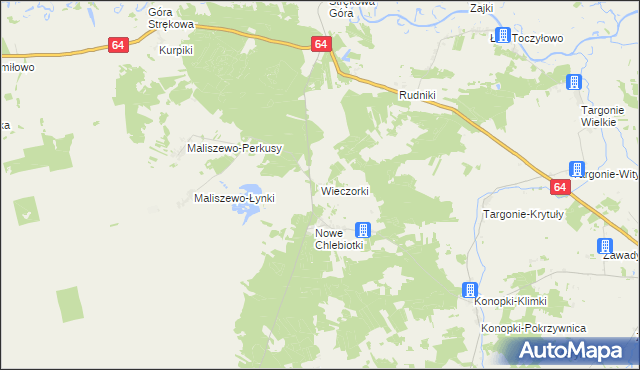 mapa Wieczorki gmina Zawady, Wieczorki gmina Zawady na mapie Targeo
