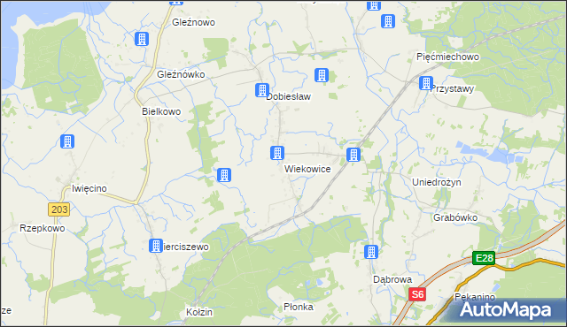 mapa Wiekowice gmina Darłowo, Wiekowice gmina Darłowo na mapie Targeo