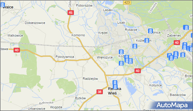 mapa Większyce, Większyce na mapie Targeo