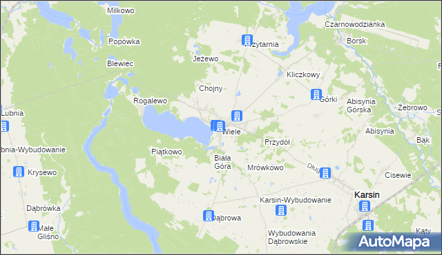 mapa Wiele gmina Karsin, Wiele gmina Karsin na mapie Targeo