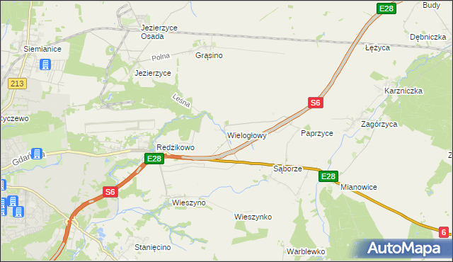 mapa Wielogłowy gmina Damnica, Wielogłowy gmina Damnica na mapie Targeo