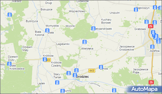 mapa Wielołęka gmina Grodziec, Wielołęka gmina Grodziec na mapie Targeo