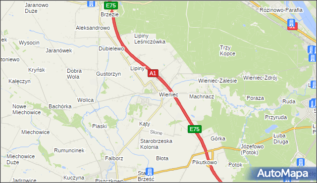 mapa Wieniec gmina Brześć Kujawski, Wieniec gmina Brześć Kujawski na mapie Targeo