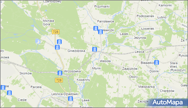 mapa Wierna Rzeka, Wierna Rzeka na mapie Targeo