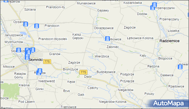 mapa Wierzbica gmina Radziemice, Wierzbica gmina Radziemice na mapie Targeo