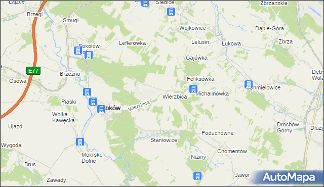 mapa Wierzbica gmina Sobków, Wierzbica gmina Sobków na mapie Targeo