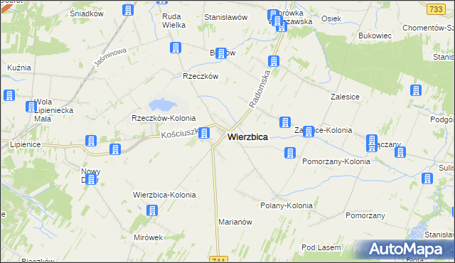 mapa Wierzbica powiat radomski, Wierzbica powiat radomski na mapie Targeo