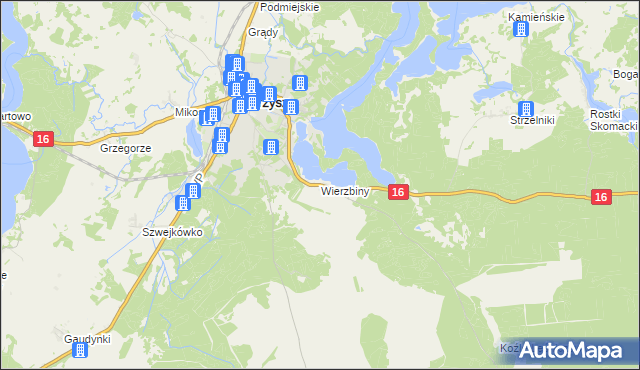 mapa Wierzbiny gmina Orzysz, Wierzbiny gmina Orzysz na mapie Targeo