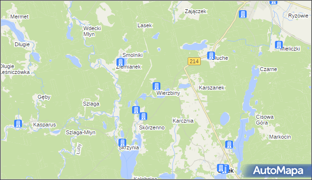 mapa Wierzbiny gmina Osiek, Wierzbiny gmina Osiek na mapie Targeo