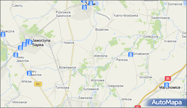 mapa Wierzbna gmina Żarów, Wierzbna gmina Żarów na mapie Targeo