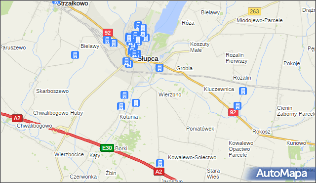 mapa Wierzbno gmina Słupca, Wierzbno gmina Słupca na mapie Targeo