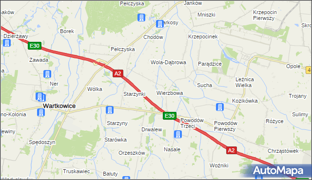 mapa Wierzbowa gmina Wartkowice, Wierzbowa gmina Wartkowice na mapie Targeo