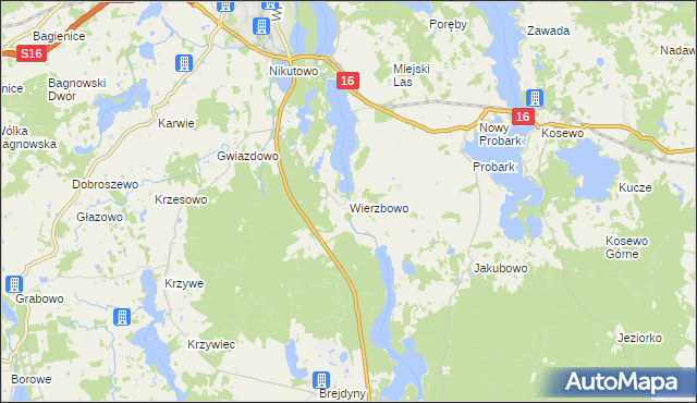 mapa Wierzbowo gmina Mrągowo, Wierzbowo gmina Mrągowo na mapie Targeo